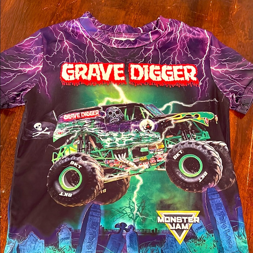 Grave Digger Kids Shirt - Purple and Green